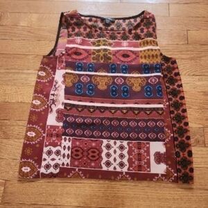 Lord & Taylor Sleeveless Tank Top Boxy Geometric Tile Pattern Sz S